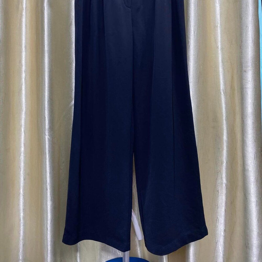 Black Double Button Office Straight Leg Trousers - Picture 2 of 4